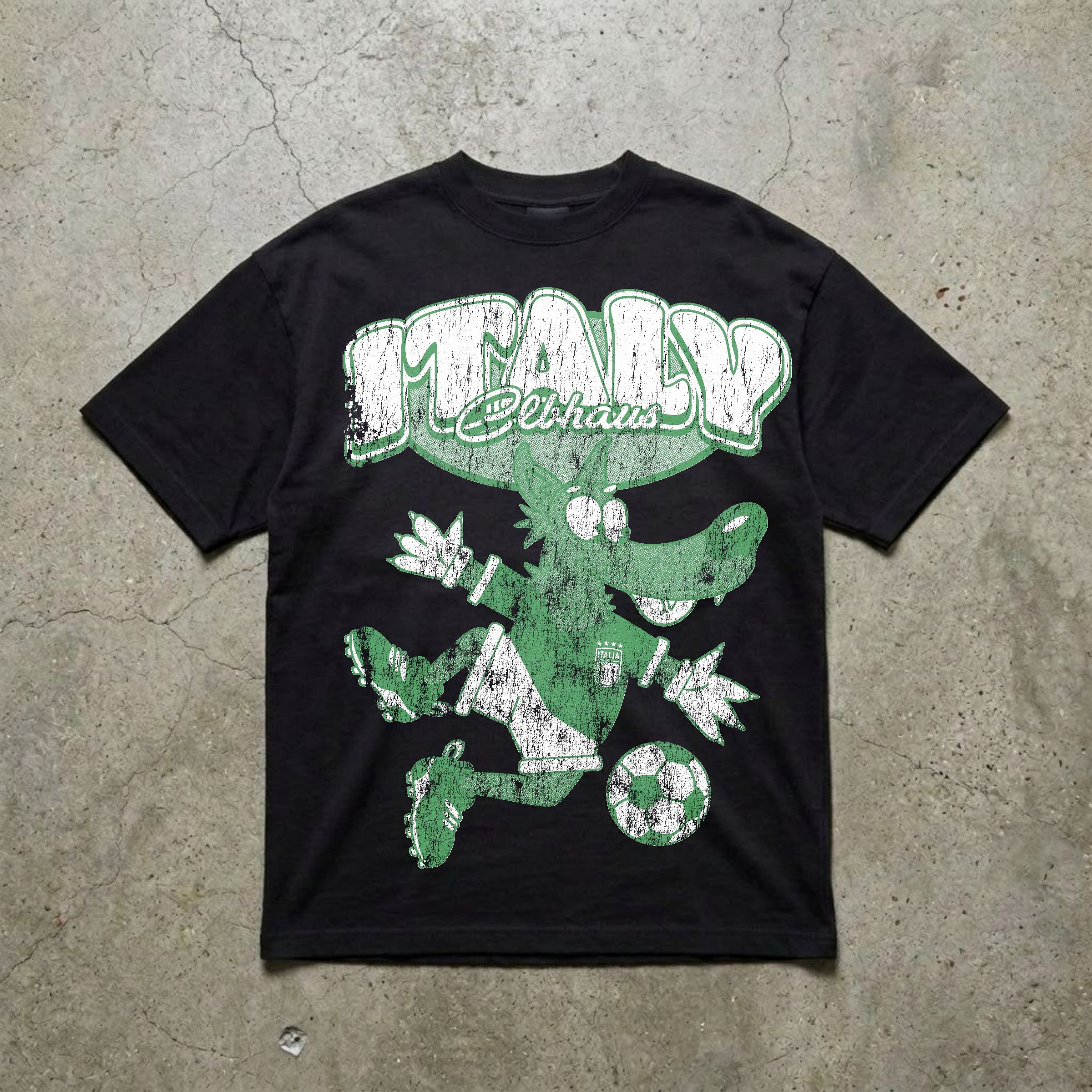 Italy World Cup Soccer Vintage Wash Black Tee